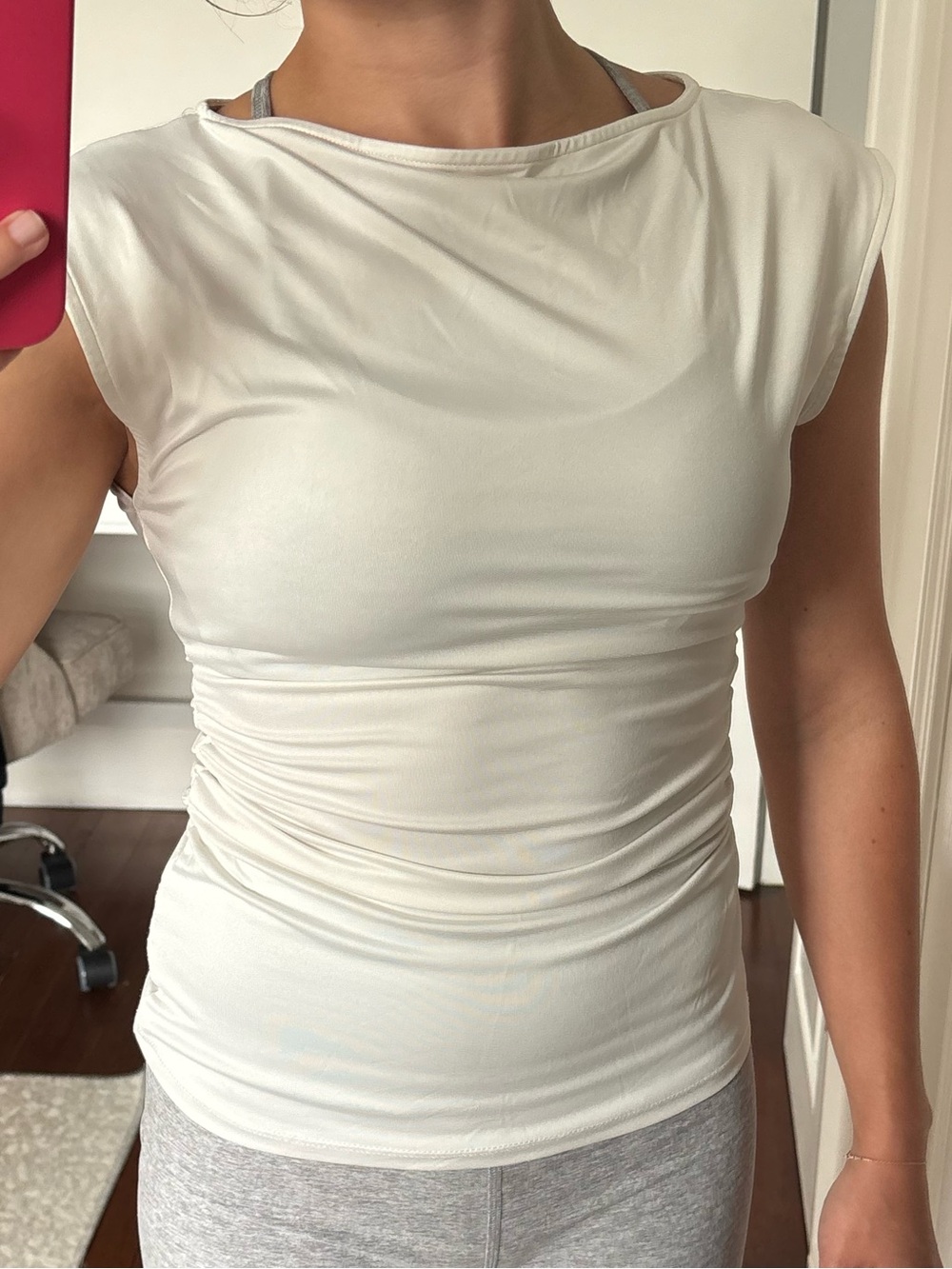 H&M Women’s Crewneck Cap-Sleeve Ruched Tank Top - Cream